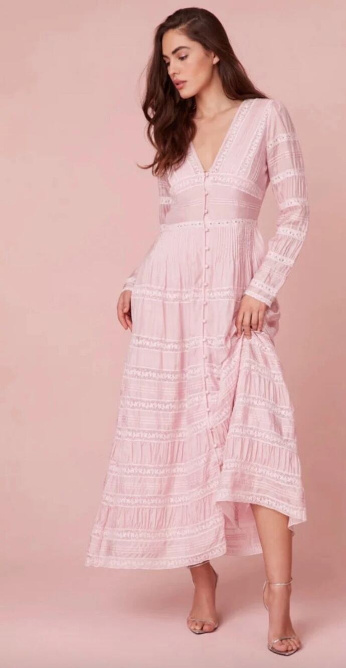 LoveShackFancy Ellitia Dress Victorian Lace Maxi Light Lilac Viscose US 0 NWT